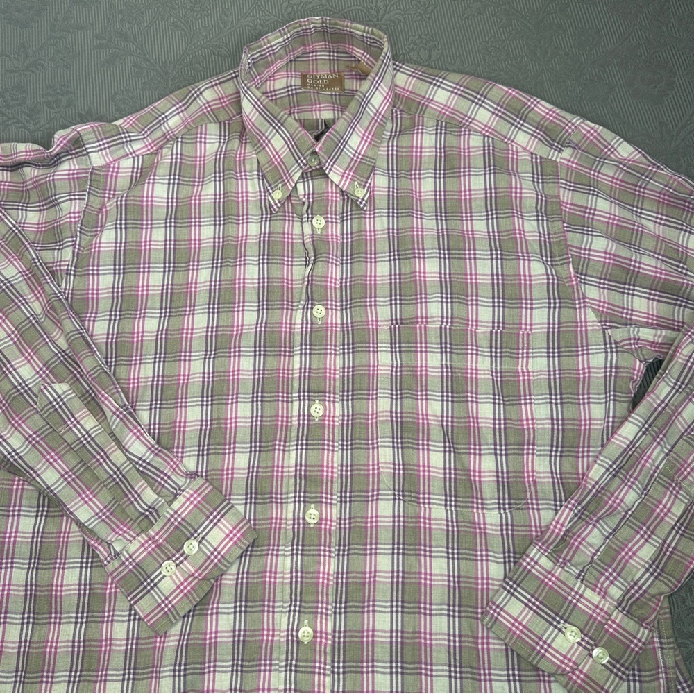 Gitman Gold USA Purple Plaid Button Up Shirt M 15.5”x43”